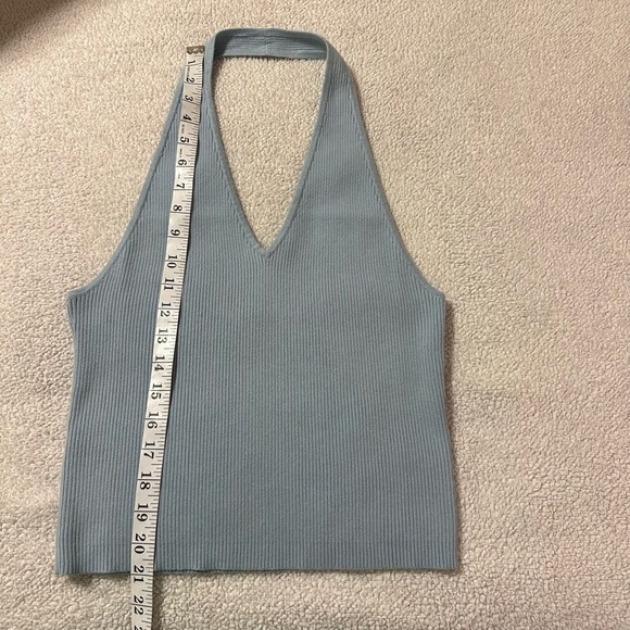 Reformation Carol Cotton Sweater Tank Ribbed Halter Crop Top Mineral Blue - Picture 8 of 13